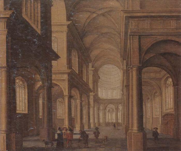 Jan Van Vucht The interior of a reformed church,with a beggar soliciting alms from an elegant company oil painting image